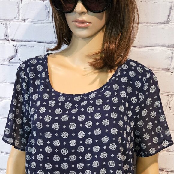 MICHAEL KORS, short sleeve geometric floral print blouse - Picture 7 of 11